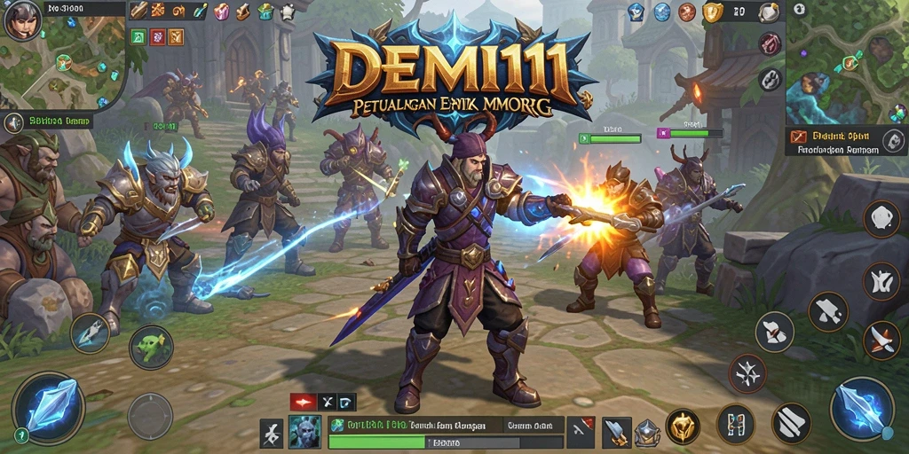 Tangkapan layar utama DEMI11 menampilkan aksi pertarungan seru dalam dunia MMORPG.