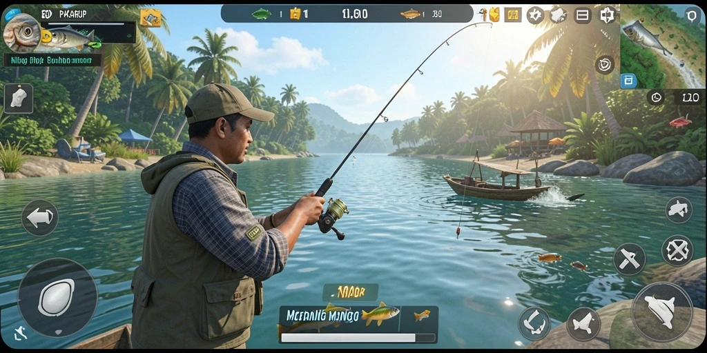 Screenshot PAKARJP menampilkan gameplay memancing yang realistis dan menarik.